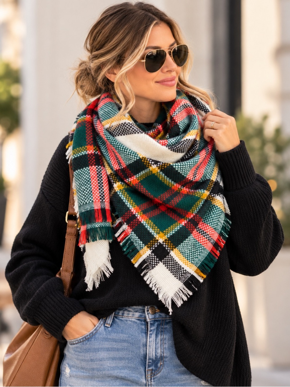 Plaid Blanket Scarf Tartan Fringe Preppy Christmas Cozy Oversized Winter Wrap